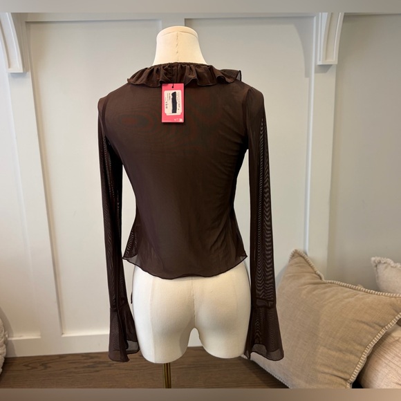 Edikted Chocolate Sheer Ruffle Blouse - Picture 5 of 6